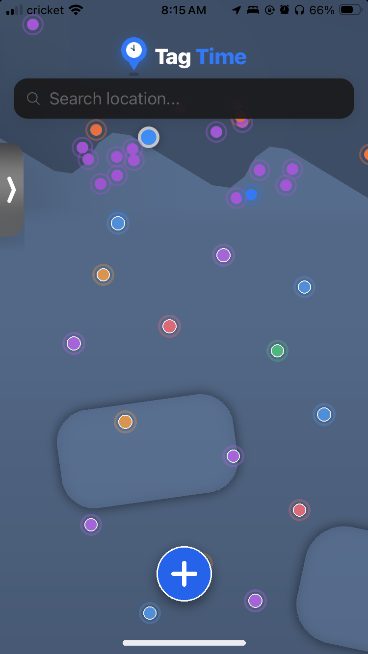 Tag Time map view with layered, color-coded location tags