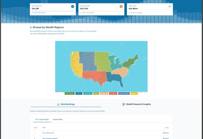 The US Wealth Map regional explorer and rankings